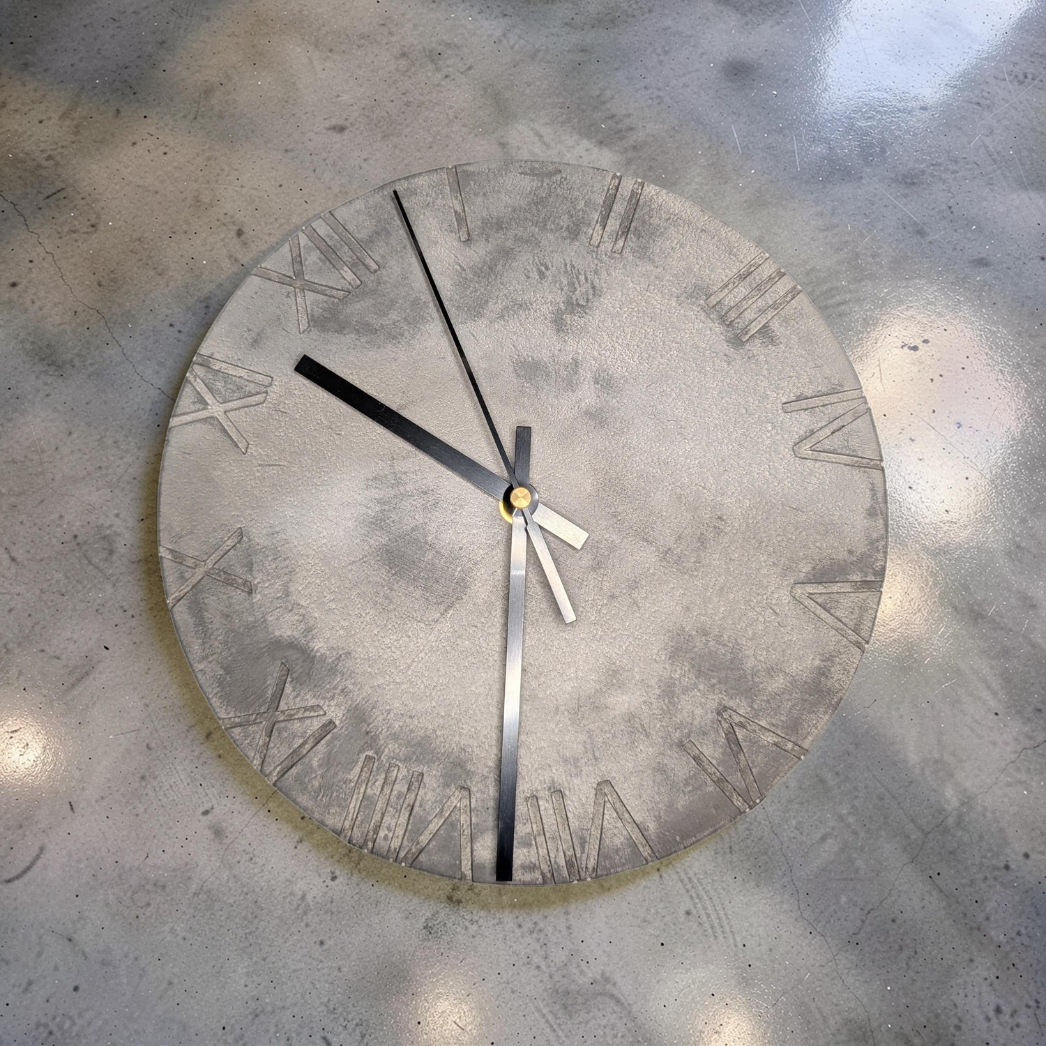 Minimalist Concrete Wall Clock | 10&amp;quot; Industrial Roman Numeral Decor