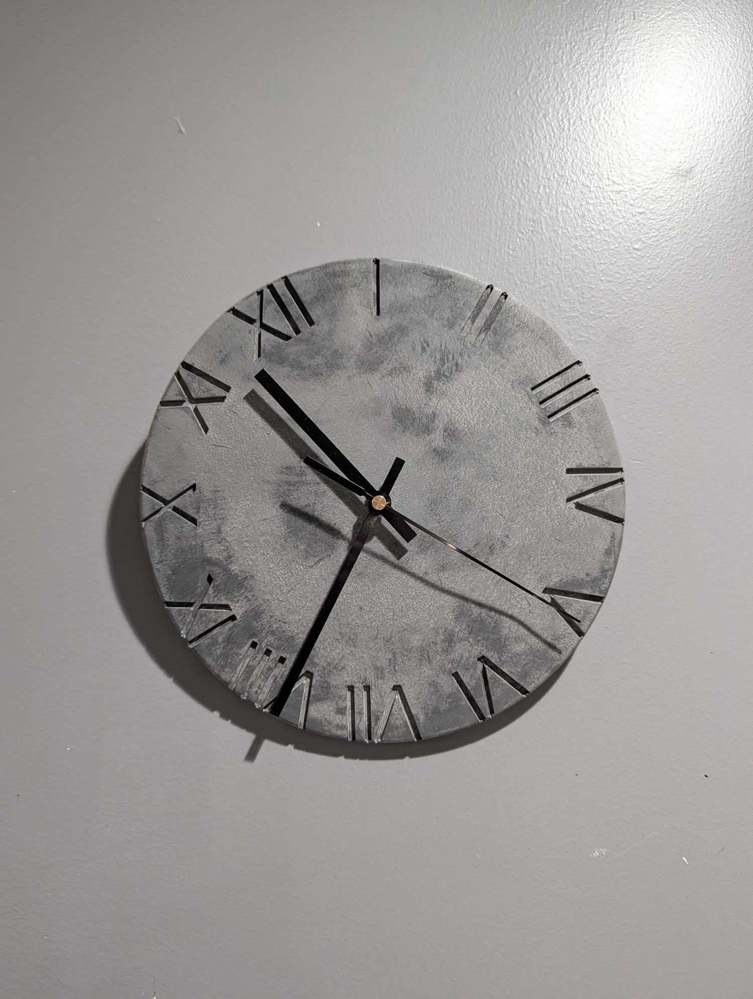 Minimalist Concrete Wall Clock | 10&amp;quot; Industrial Roman Numeral Decor