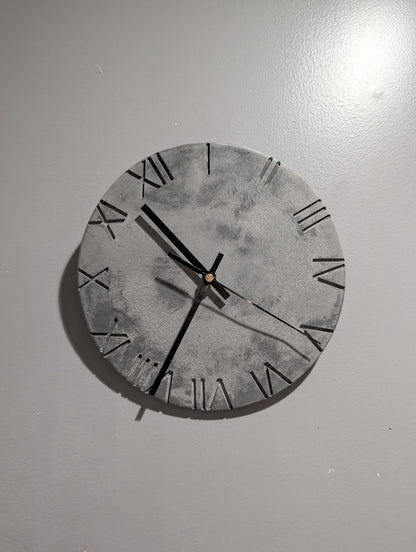 Minimalist Concrete Wall Clock | 10&amp;quot; Industrial Roman Numeral Decor