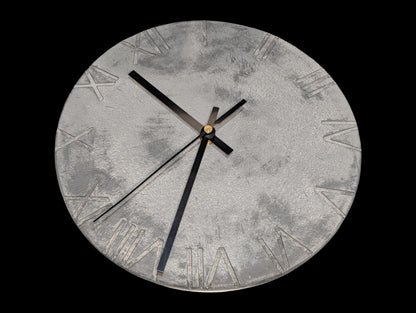 Minimalist Concrete Wall Clock | 10&amp;quot; Industrial Roman Numeral Decor