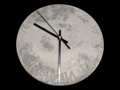 Minimalist Concrete Wall Clock | 10&amp;quot; Industrial Roman Numeral Decor