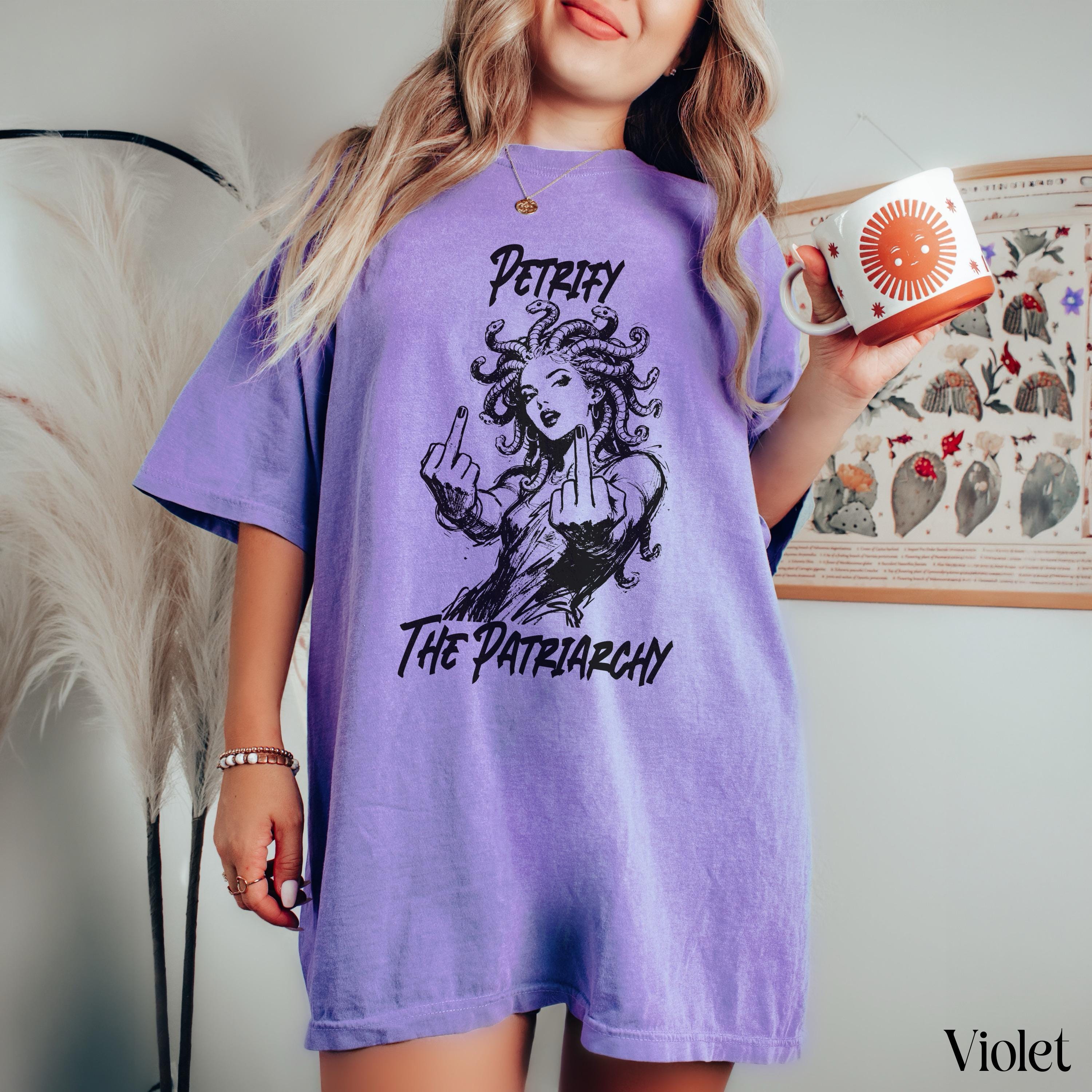 Feminist graphic tee, Purple Medusa t-shirt, Artistic feminist clothing, Women empowerment shirt, Patriarchy statement top