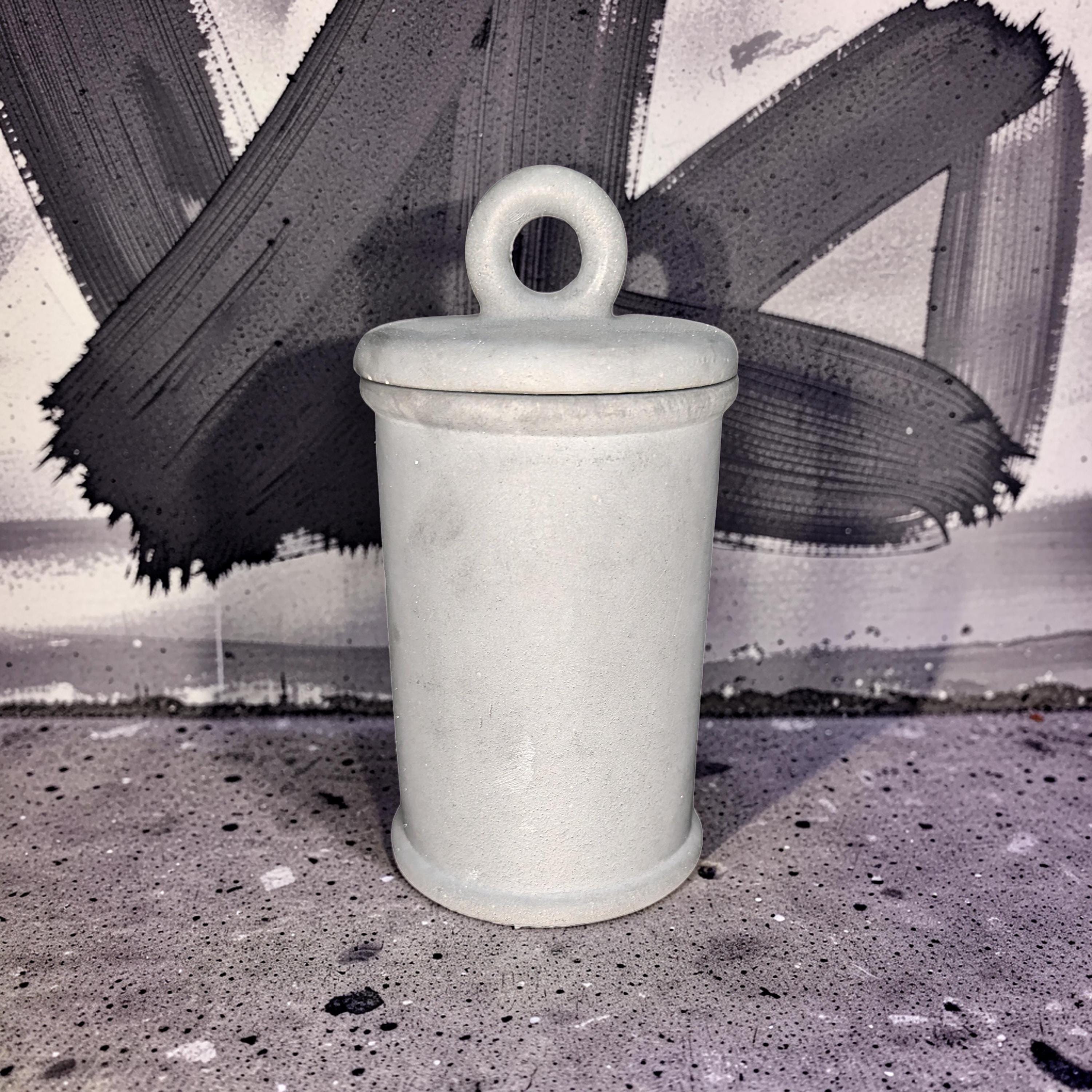 Minimalist Concrete 4.5&amp;quot; Storage Jar with Ring Lid - Industrial Grey or Marble Canister -Modern Bathroom Organizer &amp; Office Desk Decor