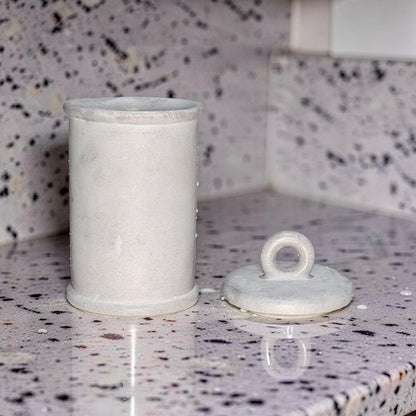 Minimalist Concrete 4.5&amp;quot; Storage Jar with Ring Lid - Industrial Grey or Marble Canister -Modern Bathroom Organizer &amp; Office Desk Decor