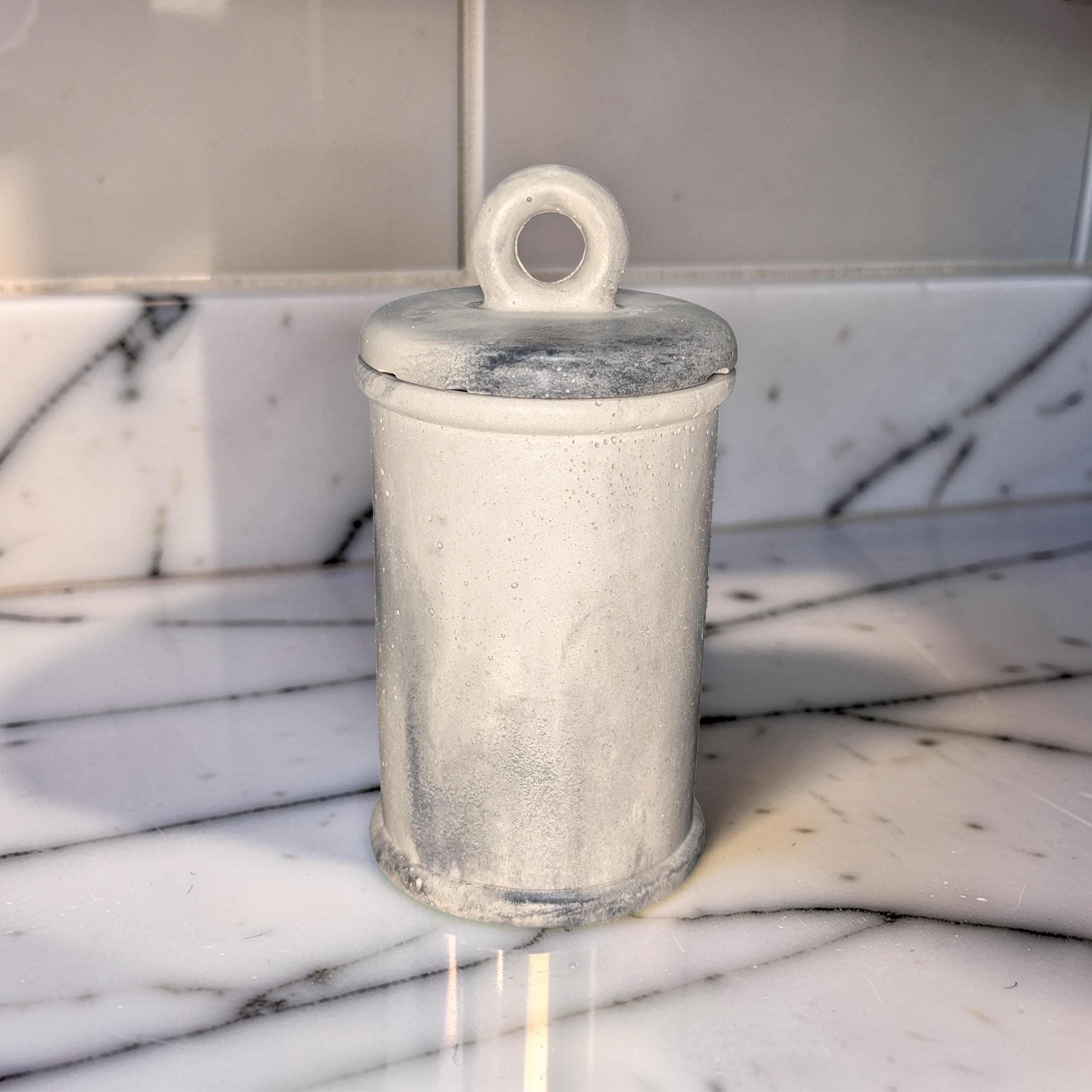 Minimalist Concrete 4.5&amp;quot; Storage Jar with Ring Lid - Industrial Grey or Marble Canister -Modern Bathroom Organizer &amp; Office Desk Decor