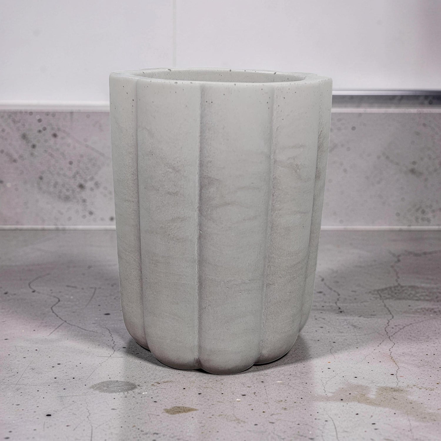 Fluted Concrete Storage Jar - Scandi Style Ribbed Vanity Canister - Minimalist Makeup Brush Holder, Pencil Cup, or Toothbrush Holder