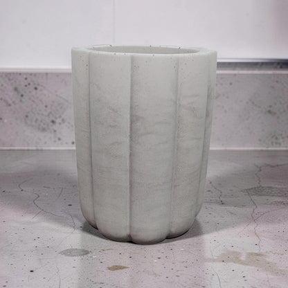 Fluted Concrete Storage Jar - Scandi Style Ribbed Vanity Canister - Minimalist Makeup Brush Holder, Pencil Cup, or Toothbrush Holder