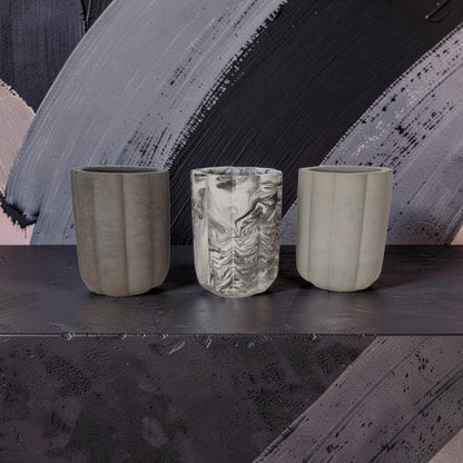 Fluted Concrete Storage Jar - Scandi Style Ribbed Vanity Canister - Minimalist Makeup Brush Holder, Pencil Cup, or Toothbrush Holder