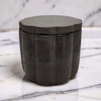Scalloped Concrete Jar with Lid - Minimalist Bathroom Vanity Organizer - Modern Office Desk Accessories - Marble Jewelry Box - Trinket Dish