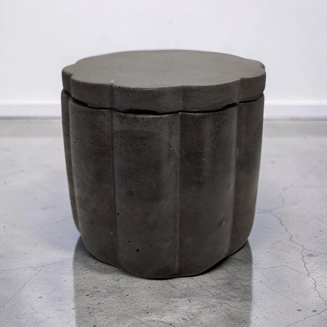 Scalloped Concrete Jar with Lid - Minimalist Bathroom Vanity Organizer - Modern Office Desk Accessories - Marble Jewelry Box - Trinket Dish