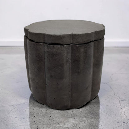 Scalloped Concrete Jar with Lid - Minimalist Bathroom Vanity Organizer - Modern Office Desk Accessories - Marble Jewelry Box - Trinket Dish