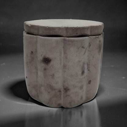 Scalloped Concrete Jar with Lid - Minimalist Bathroom Vanity Organizer - Modern Office Desk Accessories - Marble Jewelry Box - Trinket Dish