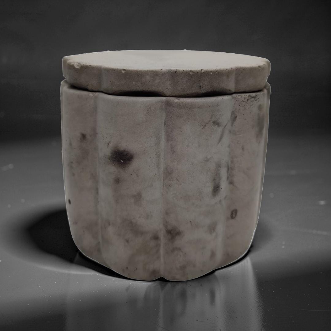 Scalloped Concrete Jar with Lid - Minimalist Bathroom Vanity Organizer - Modern Office Desk Accessories - Marble Jewelry Box - Trinket Dish