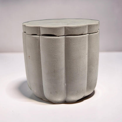 Scalloped Concrete Jar with Lid - Minimalist Bathroom Vanity Organizer - Modern Office Desk Accessories - Marble Jewelry Box - Trinket Dish