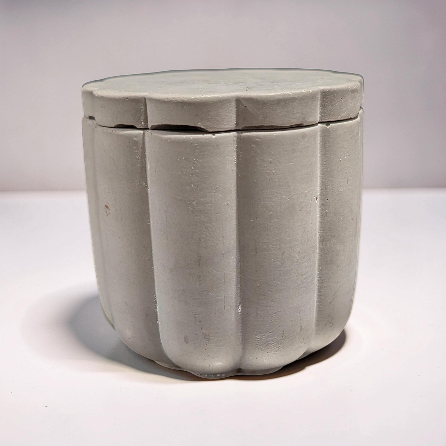 Scalloped Concrete Jar with Lid - Minimalist Bathroom Vanity Organizer - Modern Office Desk Accessories - Marble Jewelry Box - Trinket Dish
