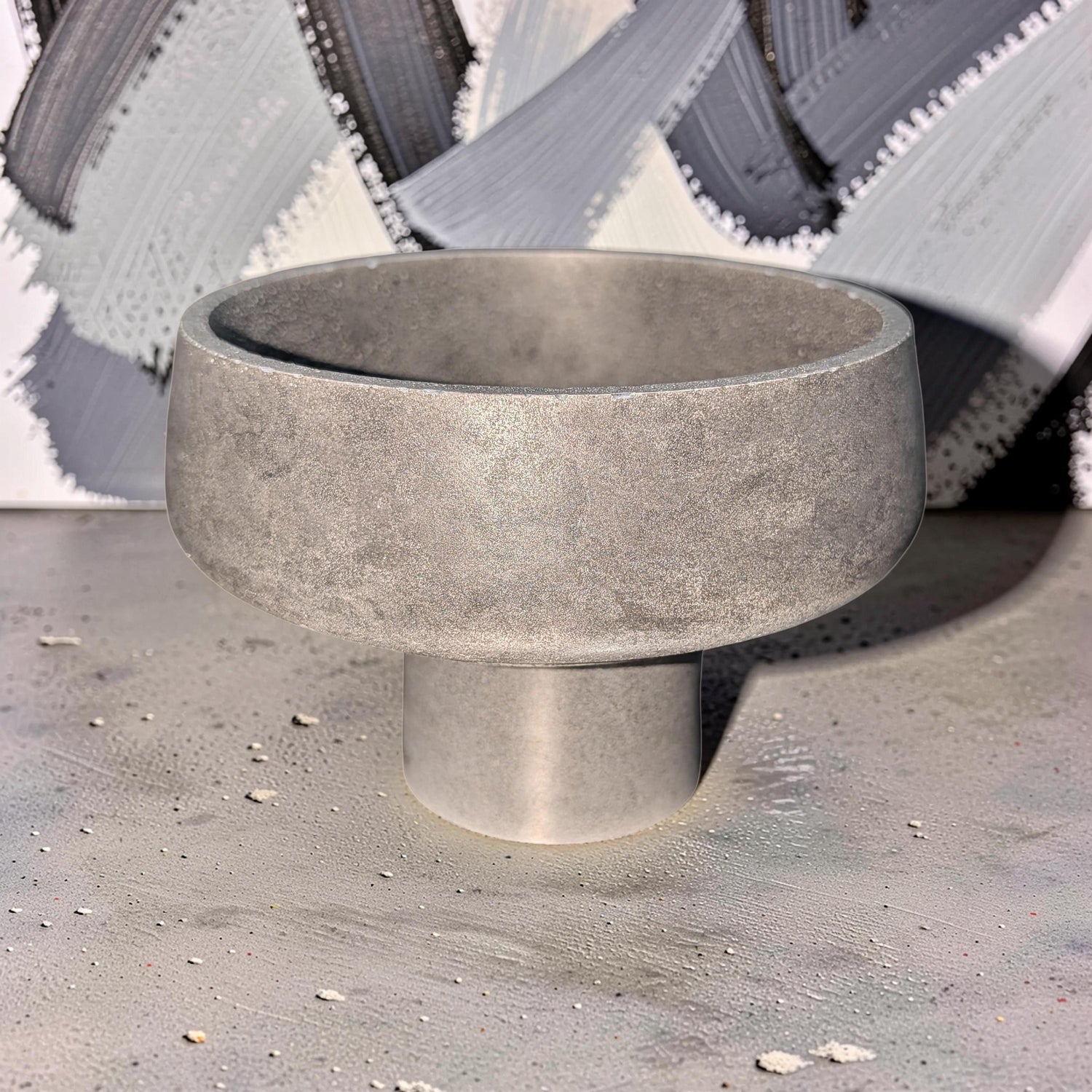 Modern Concrete Pedestal Bowl, Brutalist Centerpiece Bowl, Minimalist Footed Fruit Bowl, Decorative Catchall Dish, Stone Coffee Table Decor