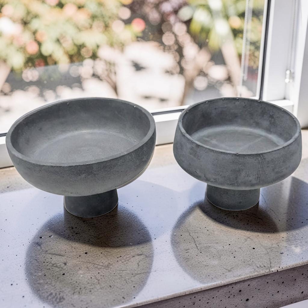 Modern Concrete Pedestal Bowl, Brutalist Centerpiece Bowl, Minimalist Footed Fruit Bowl, Decorative Catchall Dish, Stone Coffee Table Decor