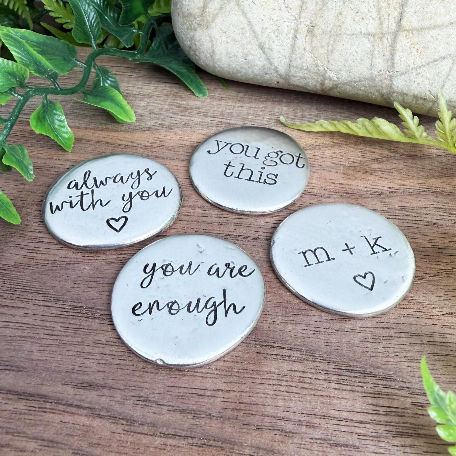 Hand-Stamped Pocket Token : Custom Pewter Pocket Pebble