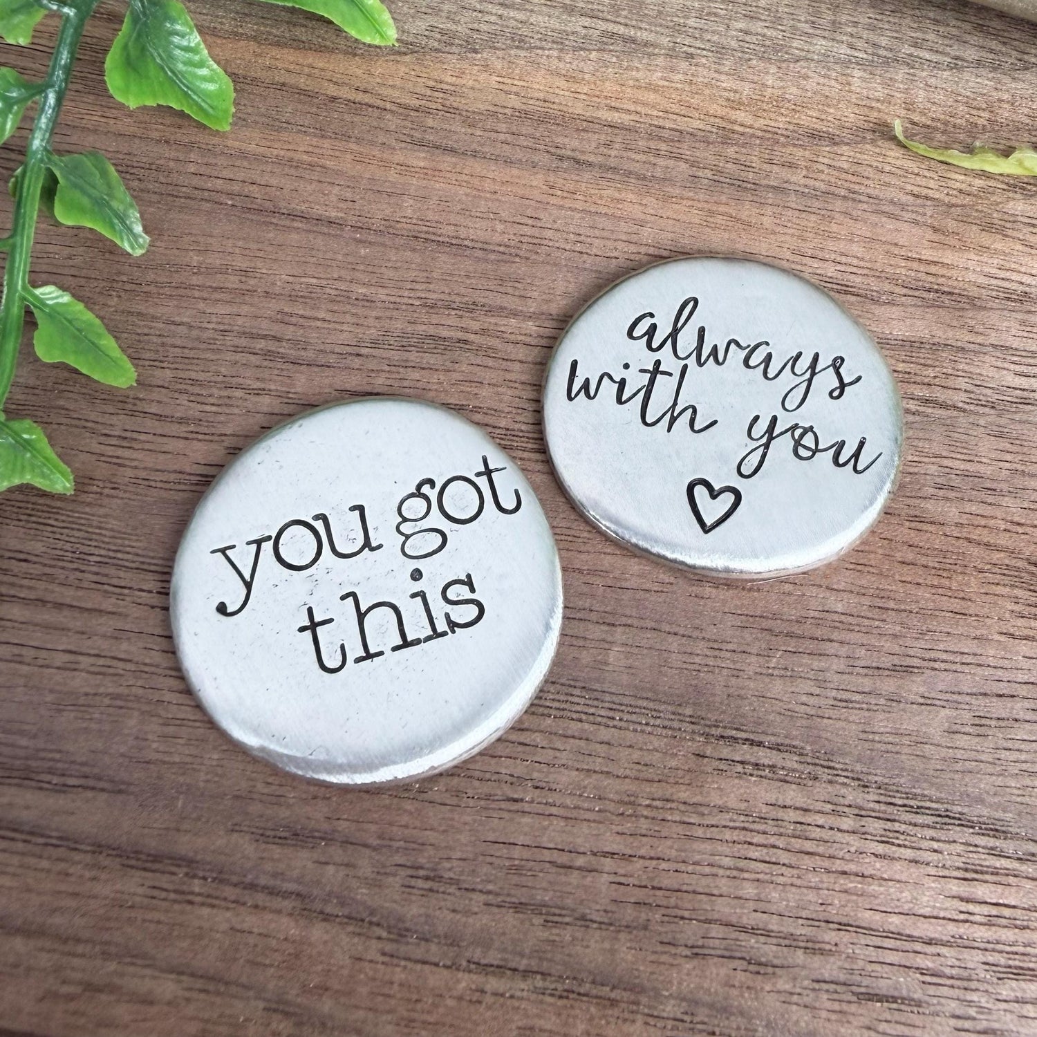 Hand-Stamped Pocket Token : Custom Pewter Pocket Pebble