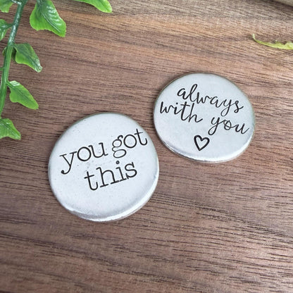 Hand-Stamped Pocket Token : Custom Pewter Pocket Pebble