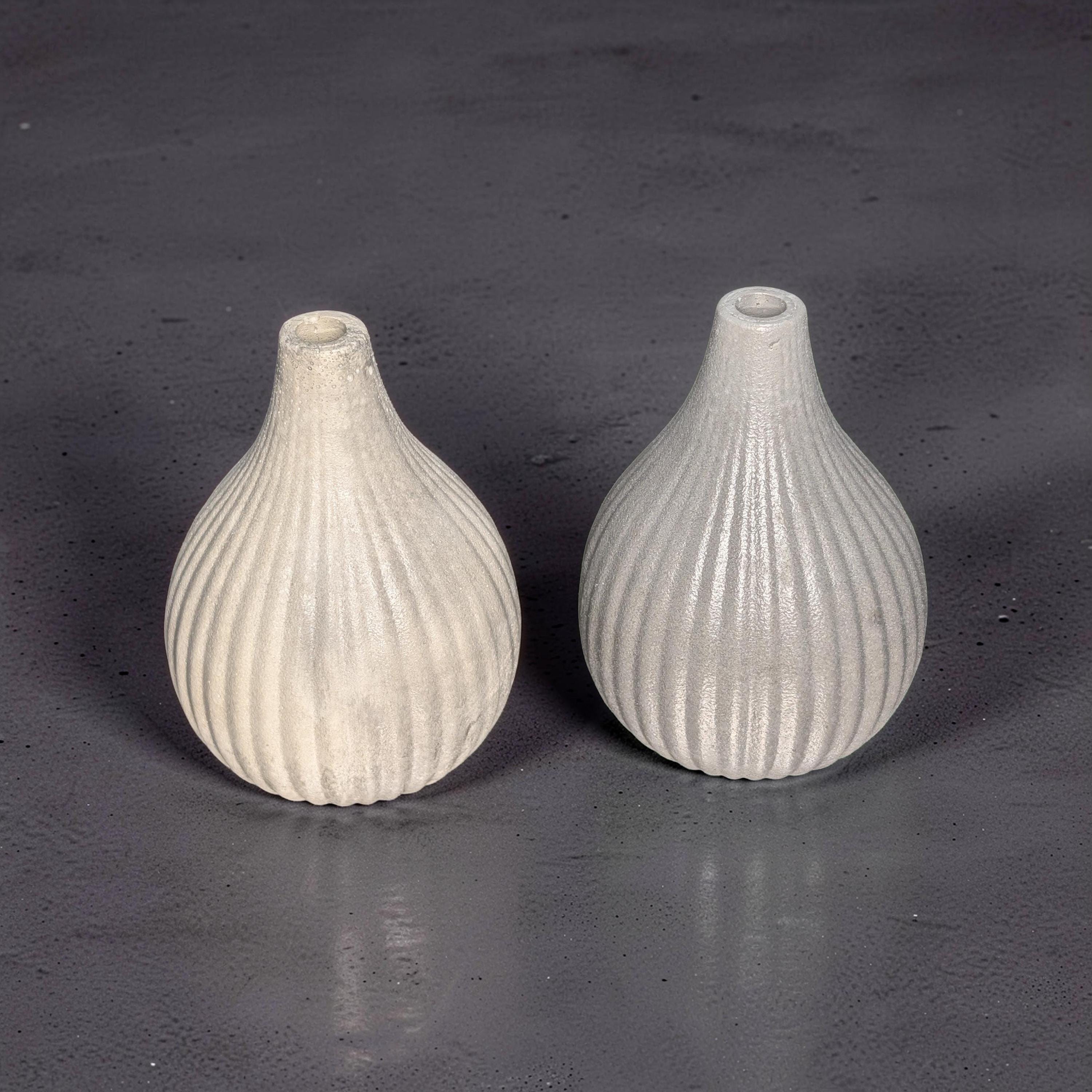 Minimalist Ribbed Concrete Vase - Modern Industrial Bud Vase for Dried Flowers - Hand-Poured Grey or Marble Bud Vase - Zen Home Decor - 6.3