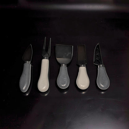 5-Piece Concrete Handle Charcuterie Set | Modern Industrial Cheese Knives | Food Safe Resin Sealed | Unique Housewarming Gift