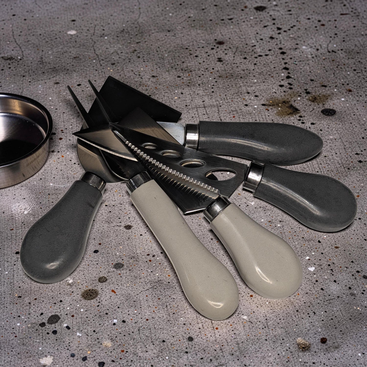 5-Piece Concrete Handle Charcuterie Set | Modern Industrial Cheese Knives | Food Safe Resin Sealed | Unique Housewarming Gift