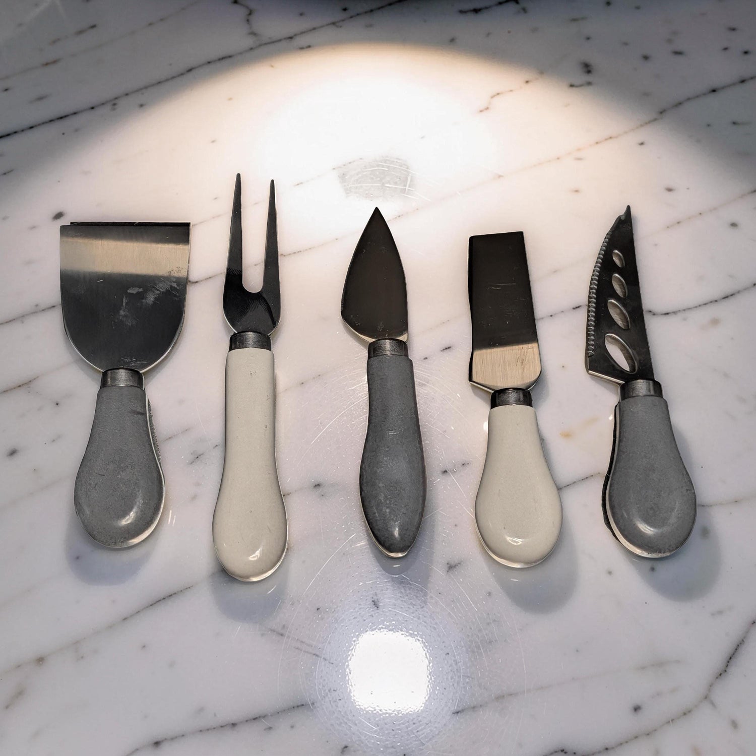 5-Piece Concrete Handle Charcuterie Set | Modern Industrial Cheese Knives | Food Safe Resin Sealed | Unique Housewarming Gift