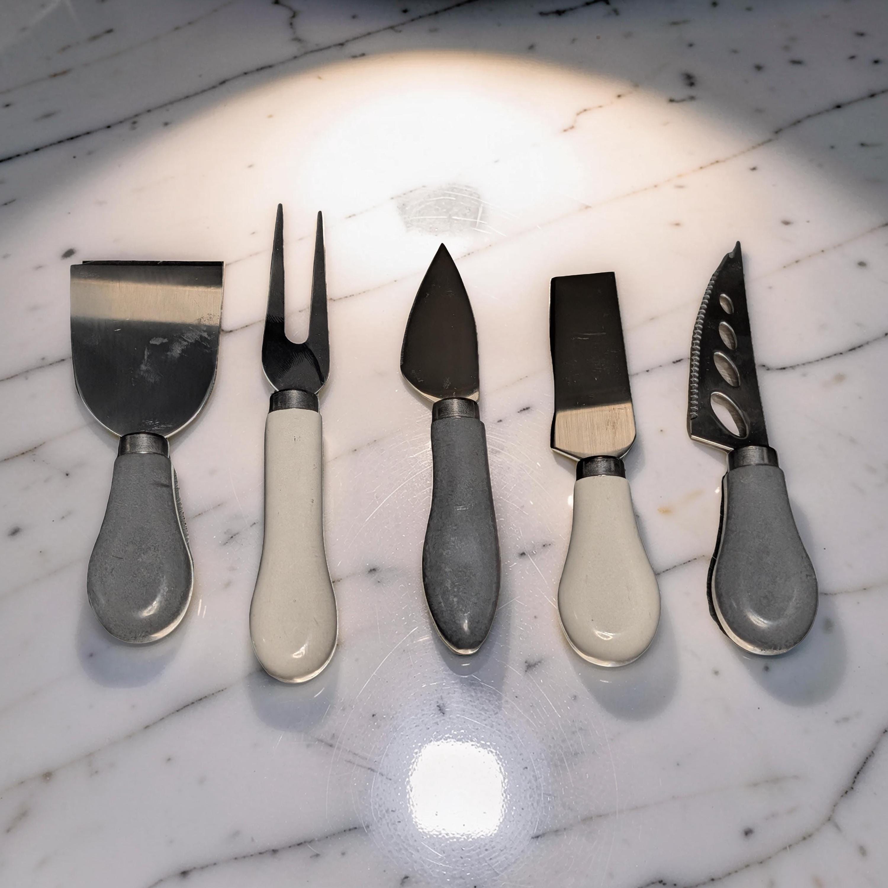 5-Piece Concrete Handle Charcuterie Set | Modern Industrial Cheese Knives | Food Safe Resin Sealed | Unique Housewarming Gift