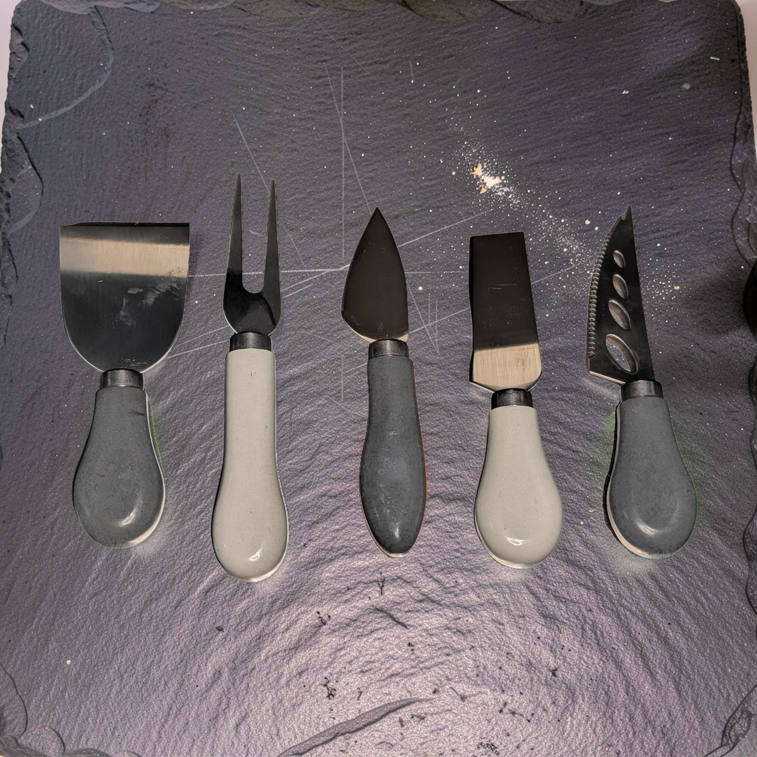 5-Piece Concrete Handle Charcuterie Set | Modern Industrial Cheese Knives | Food Safe Resin Sealed | Unique Housewarming Gift