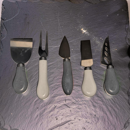 5-Piece Concrete Handle Charcuterie Set | Modern Industrial Cheese Knives | Food Safe Resin Sealed | Unique Housewarming Gift