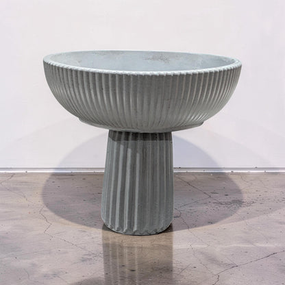 Large Grey Concrete Pedestal Bowl - 10&amp;quot; Fluted Decorative Fruit Bowl - Modern Scandi Centerpiece - Ribbed Cement Compote Vase
