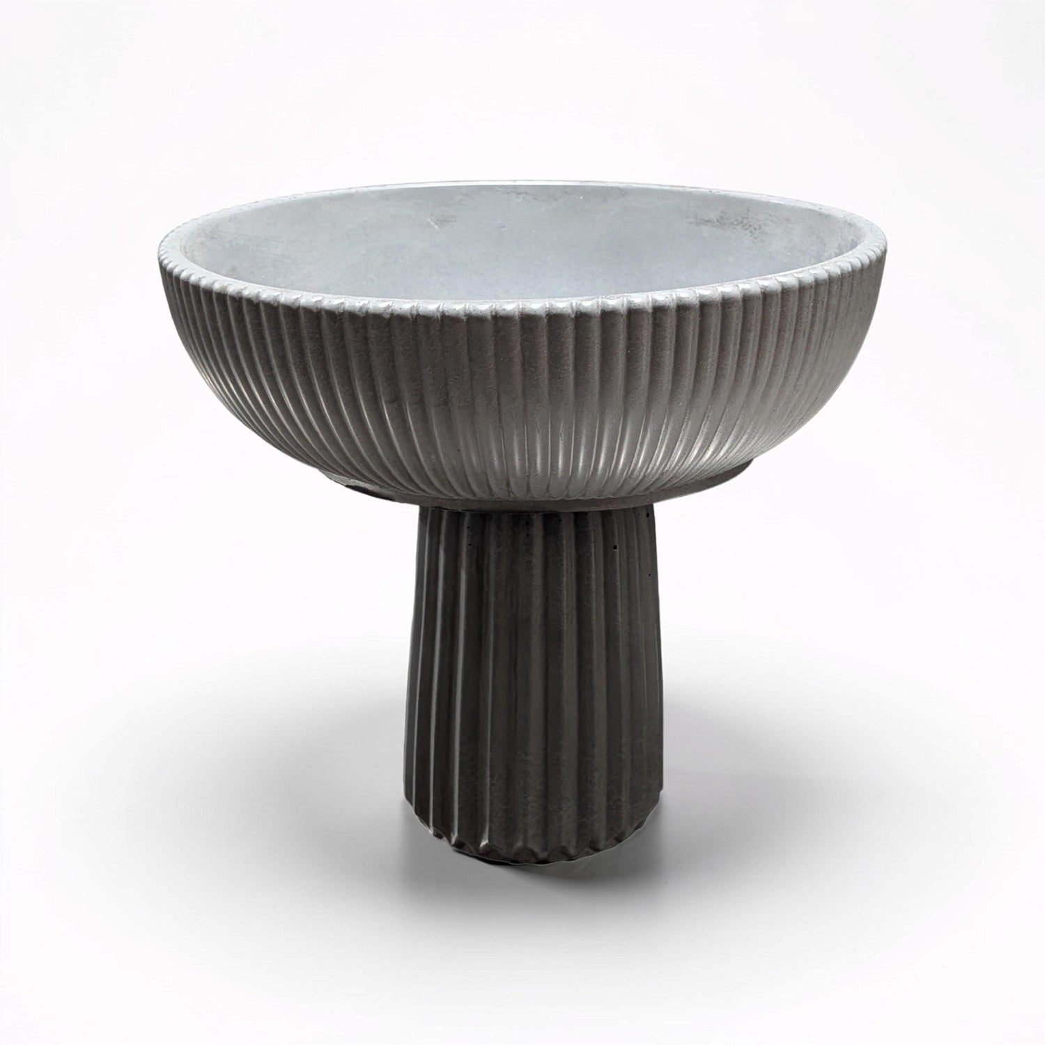 Large Grey Concrete Pedestal Bowl - 10&amp;quot; Fluted Decorative Fruit Bowl - Modern Scandi Centerpiece - Ribbed Cement Compote Vase