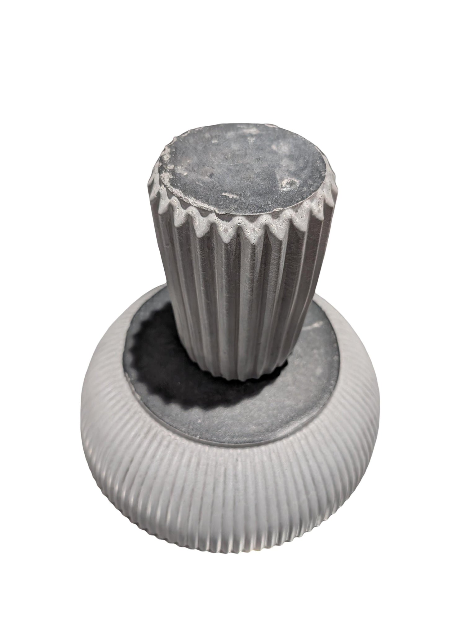Large Grey Concrete Pedestal Bowl - 10&amp;quot; Fluted Decorative Fruit Bowl - Modern Scandi Centerpiece - Ribbed Cement Compote Vase