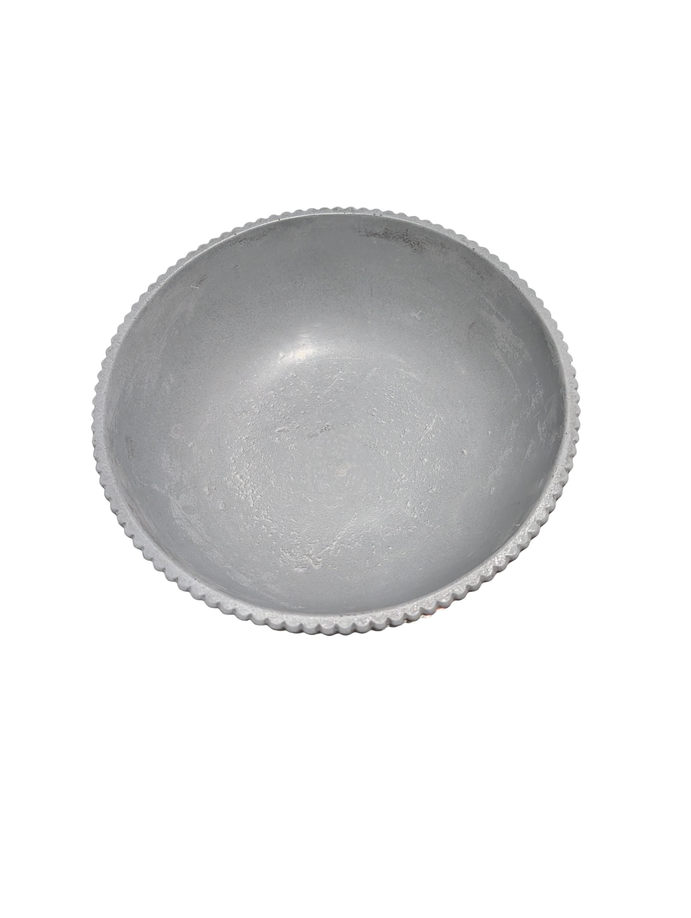 Large Grey Concrete Pedestal Bowl - 10&amp;quot; Fluted Decorative Fruit Bowl - Modern Scandi Centerpiece - Ribbed Cement Compote Vase