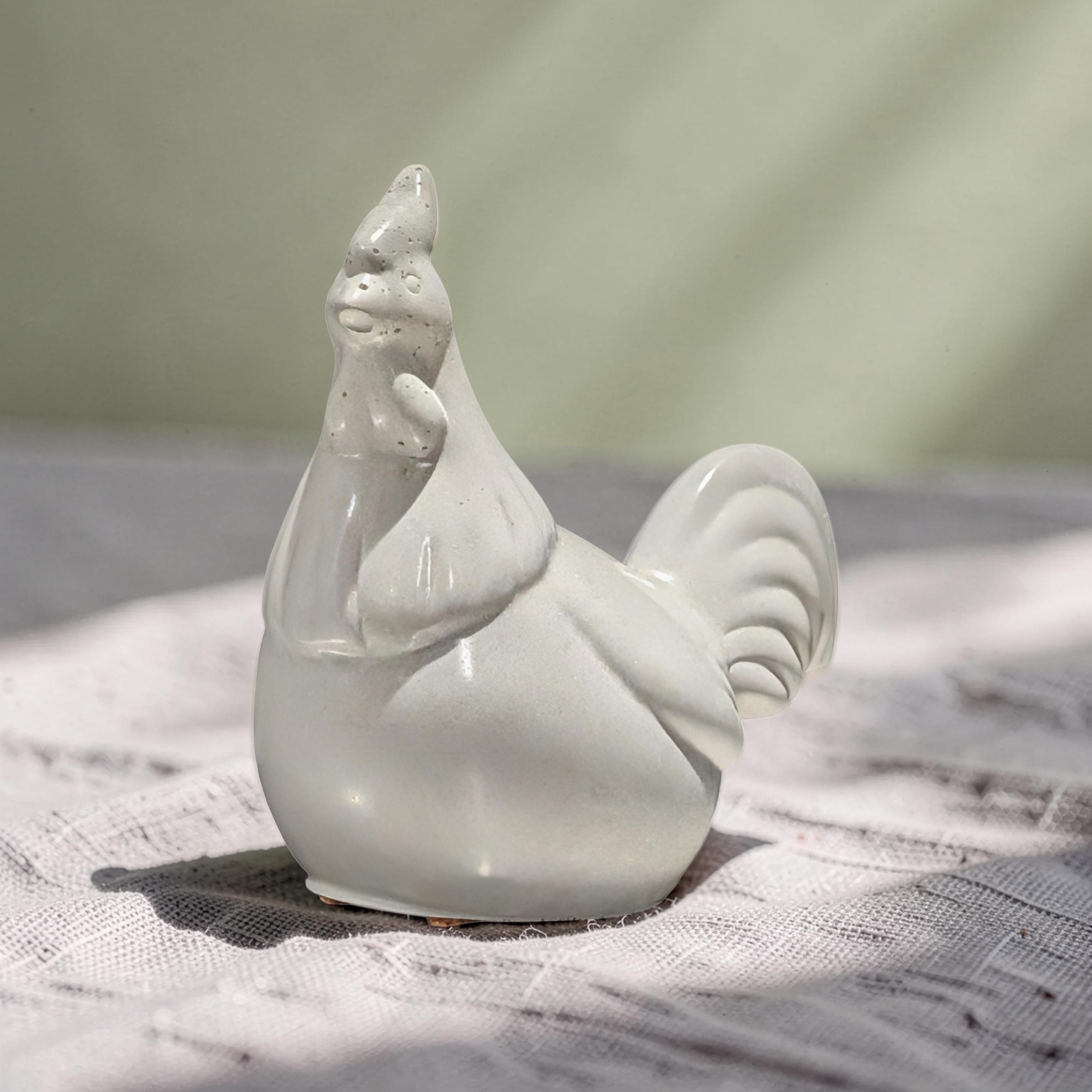 Handmade Concrete Chicken Statue Set – Minimalist Farmhouse Decor – Modern Industrial Rooster &amp; Hen Figurines – Nordic Style Concrete Bird