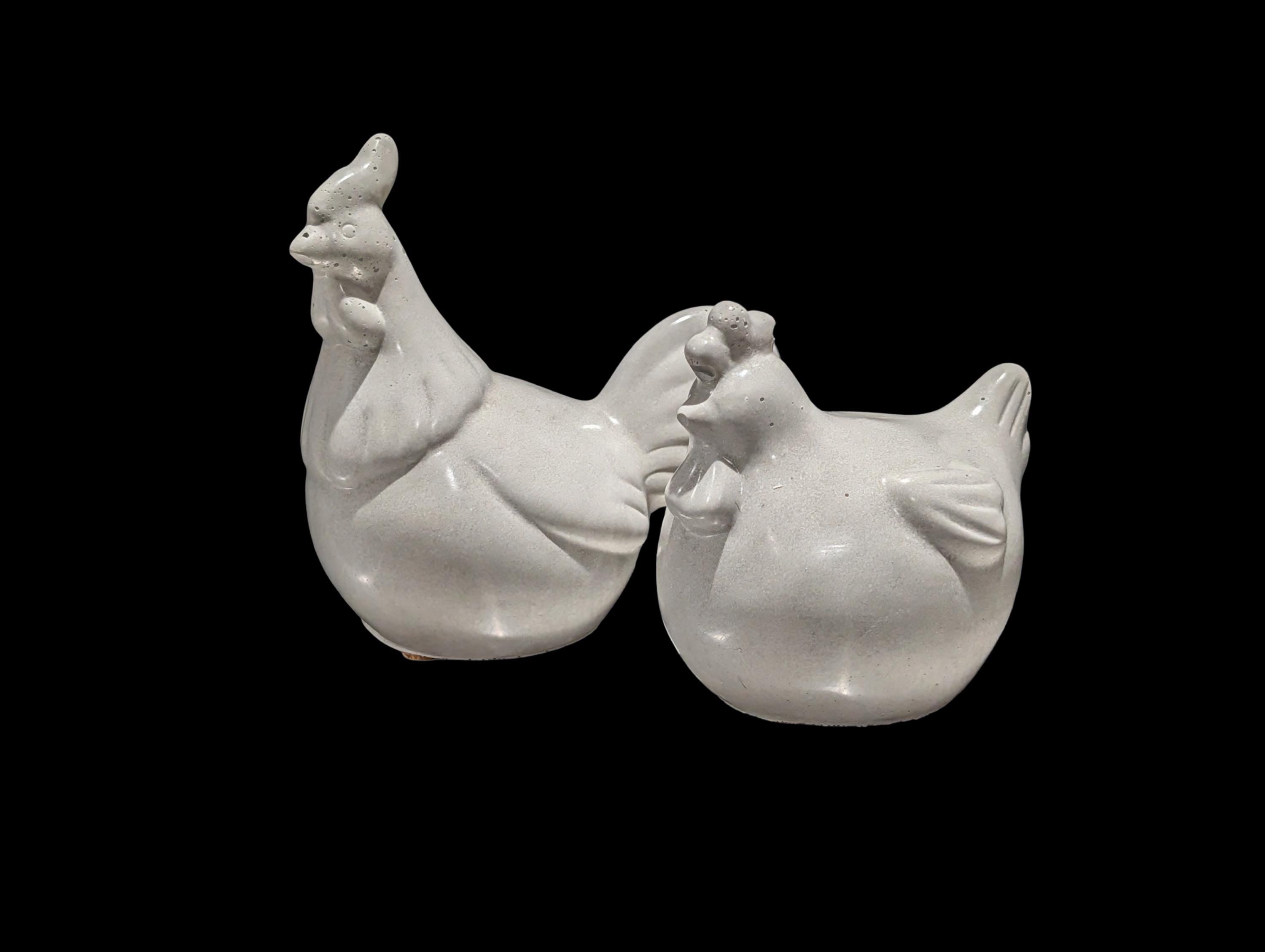 Handmade Concrete Chicken Statue Set – Minimalist Farmhouse Decor – Modern Industrial Rooster &amp; Hen Figurines – Nordic Style Concrete Bird