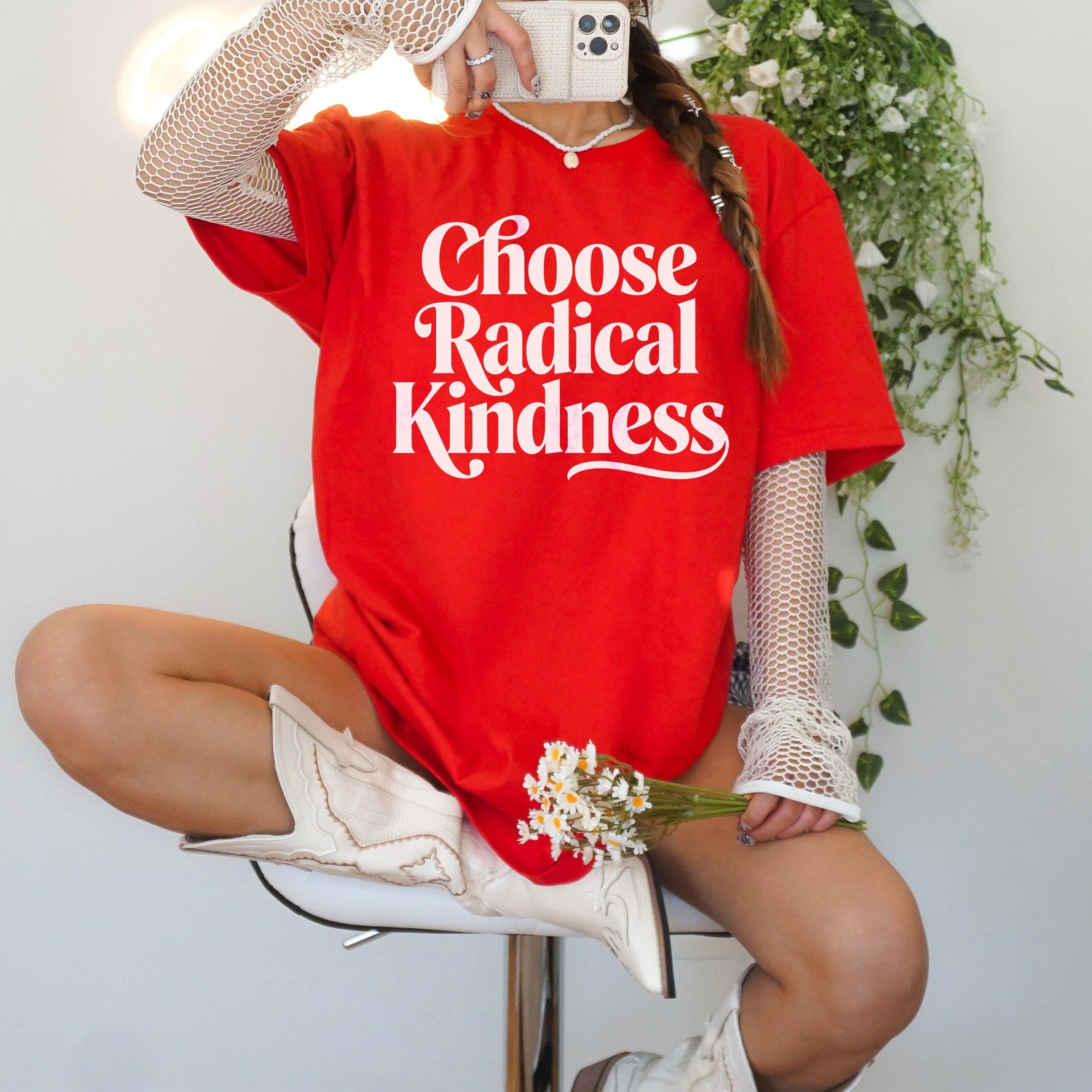Red t-shirt with &amp;quot;Choose Radical Kindness&amp;quot; in white text.