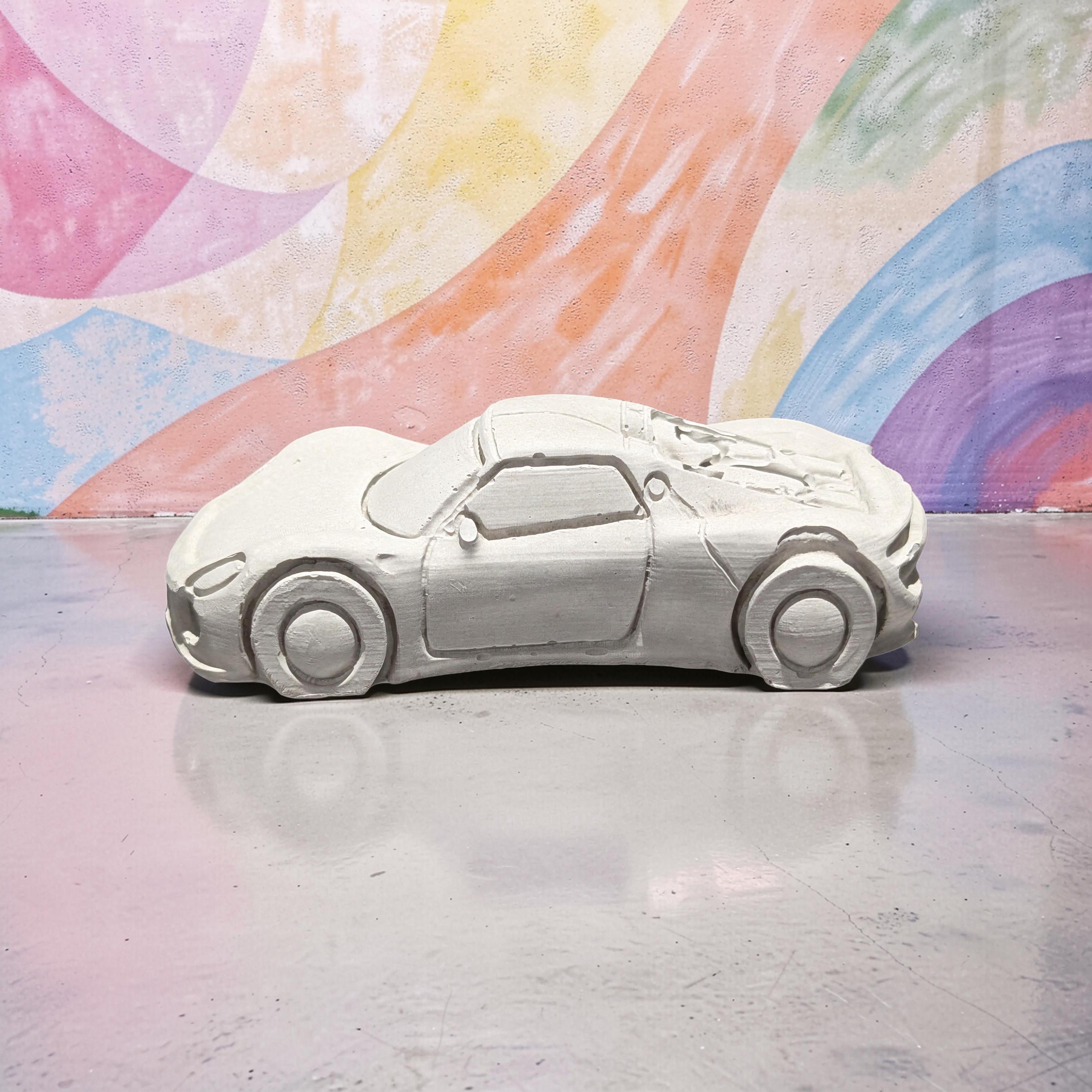 Concrete Car Sculpture for Painting | DIY Race Car Craft for Kids | Minimalist Brutalist Home Decor | Kids Birthday Party Favors | Paintable