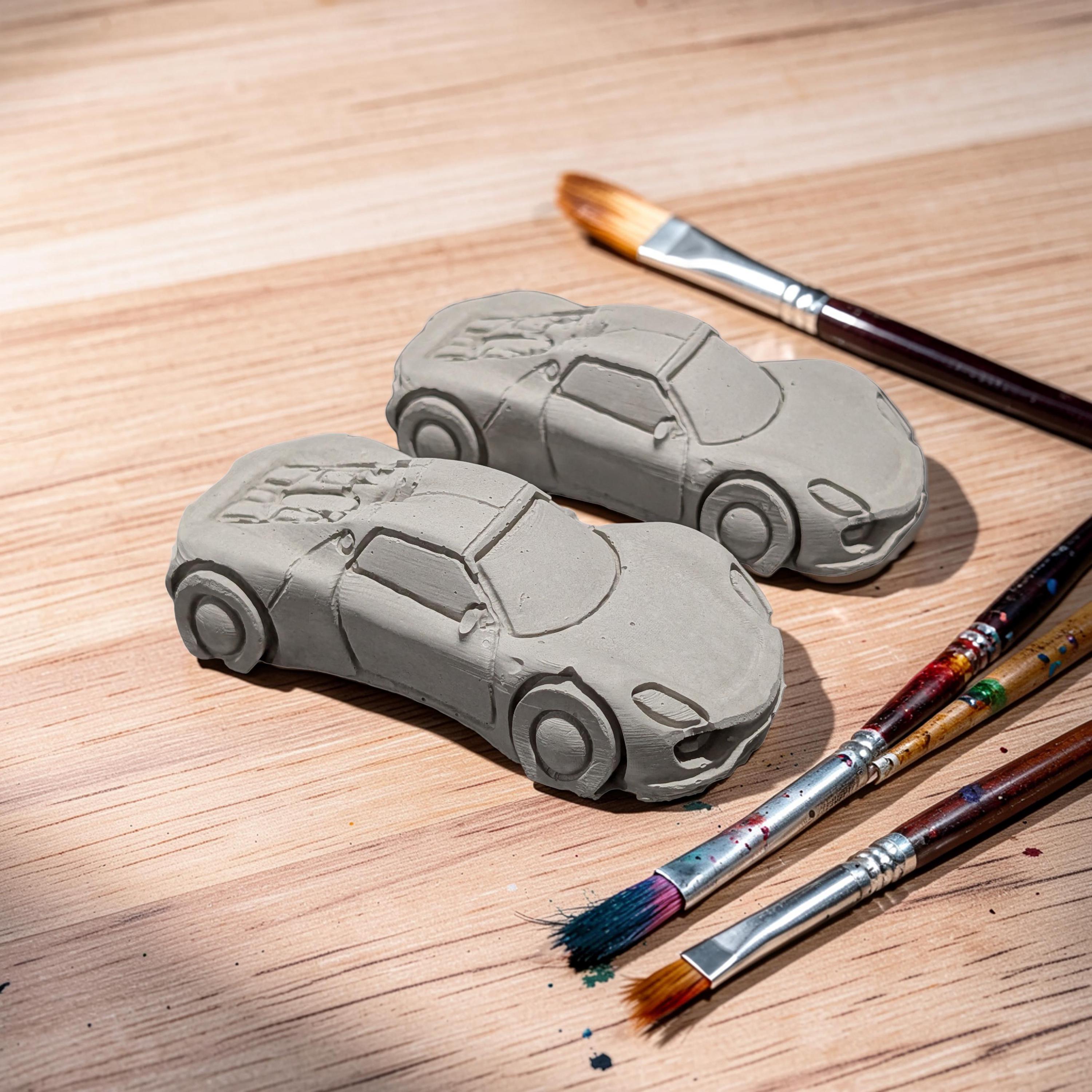 Concrete Car Sculpture for Painting | DIY Race Car Craft for Kids | Minimalist Brutalist Home Decor | Kids Birthday Party Favors | Paintable