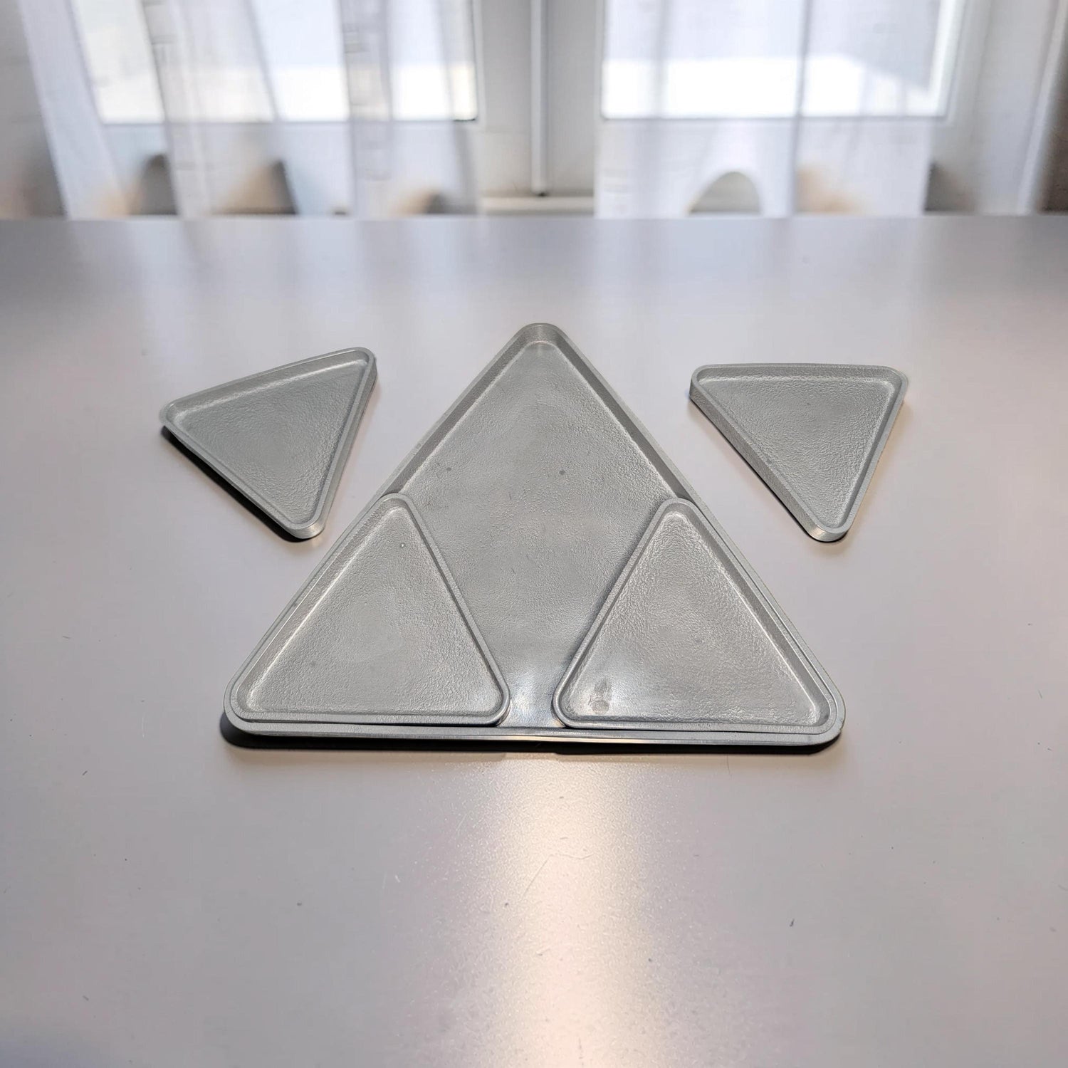 Modular Concrete Triangle Tray Set (5-Piece) - Geometric Trinket Dish &amp; Large Decorative Centerpiece - Minimalist Desk Organizer