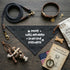 Dark bandana with "More well Behaved than the President" text, dog collar, rope, toy, and book.