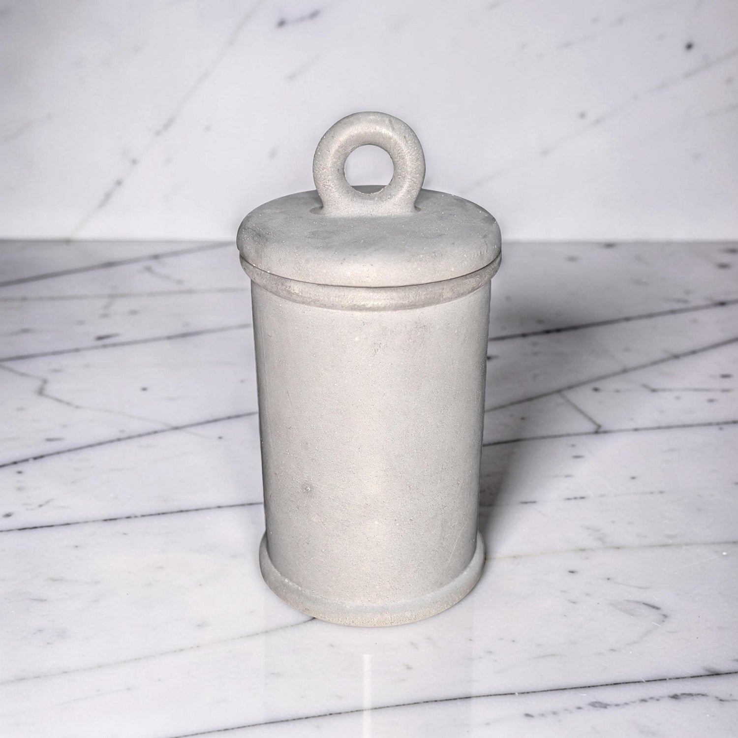 Minimalist Concrete 4.5&amp;quot; Storage Jar with Ring Lid - Industrial Grey or Marble Canister -Modern Bathroom Organizer &amp; Office Desk Decor
