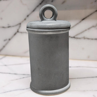 Minimalist Concrete 4.5&amp;quot; Storage Jar with Ring Lid - Industrial Grey or Marble Canister -Modern Bathroom Organizer &amp; Office Desk Decor