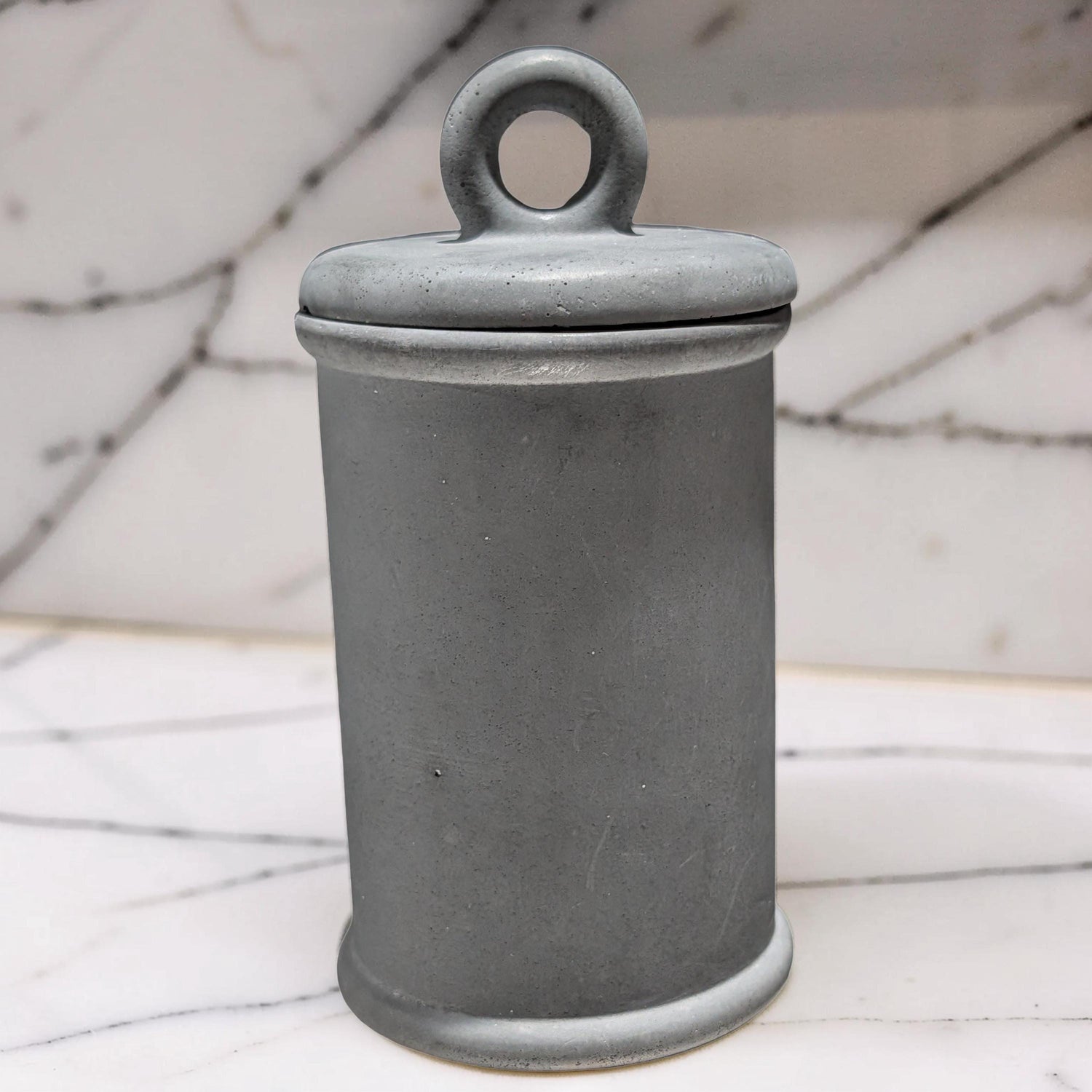 Minimalist Concrete 4.5&amp;quot; Storage Jar with Ring Lid - Industrial Grey or Marble Canister -Modern Bathroom Organizer &amp; Office Desk Decor