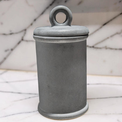 Minimalist Concrete 4.5&amp;quot; Storage Jar with Ring Lid - Industrial Grey or Marble Canister -Modern Bathroom Organizer &amp; Office Desk Decor