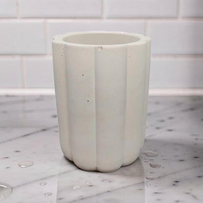 Fluted Concrete Storage Jar - Scandi Style Ribbed Vanity Canister - Minimalist Makeup Brush Holder, Pencil Cup, or Toothbrush Holder