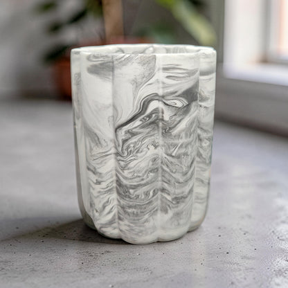 Fluted Concrete Storage Jar - Scandi Style Ribbed Vanity Canister - Minimalist Makeup Brush Holder, Pencil Cup, or Toothbrush Holder