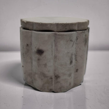 Scalloped Concrete Jar with Lid - Minimalist Bathroom Vanity Organizer - Modern Office Desk Accessories - Marble Jewelry Box - Trinket Dish