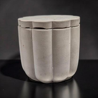 Scalloped Concrete Jar with Lid - Minimalist Bathroom Vanity Organizer - Modern Office Desk Accessories - Marble Jewelry Box - Trinket Dish